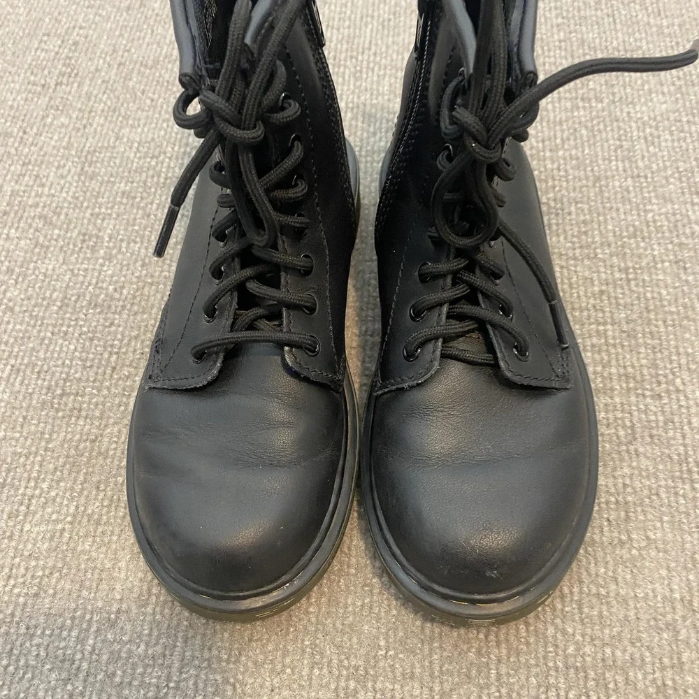 Dr. Martens Boots Kids Size 2 Black Leather Ankle Combat Lace Up Zip 15382